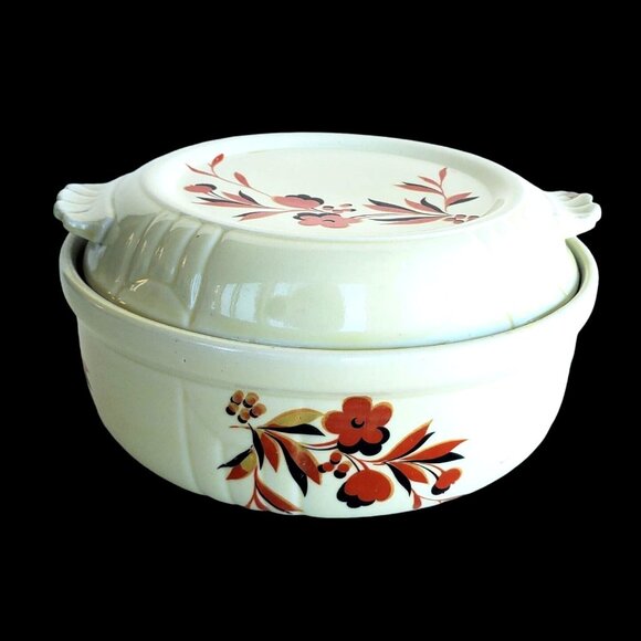 Vintage Halls China Ceramic Covered Casserole Dish 1940s Autumn Floral Design - Picture 5 of 11